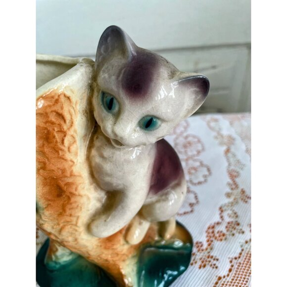 Vintage 1950s Royal Copely Ceramic Cat Climbing Tree Vase - Picture 8 of 10